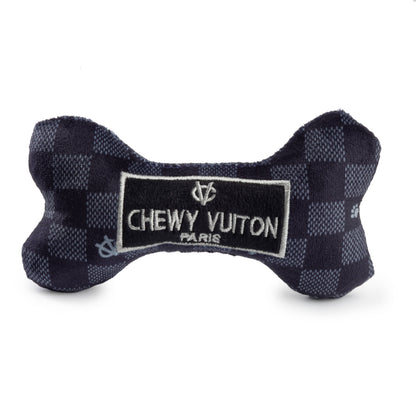 Black Checker Chewy Vuiton Bone Squeaker Dog Toy